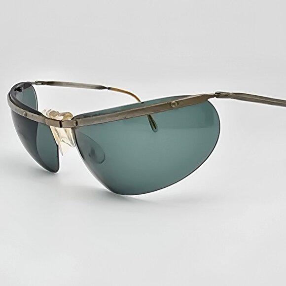 *SOLD* Renauld of France Orama Sixty One Silver Frame Green Lens Wrap Sunglasses - Picture 3 of 16